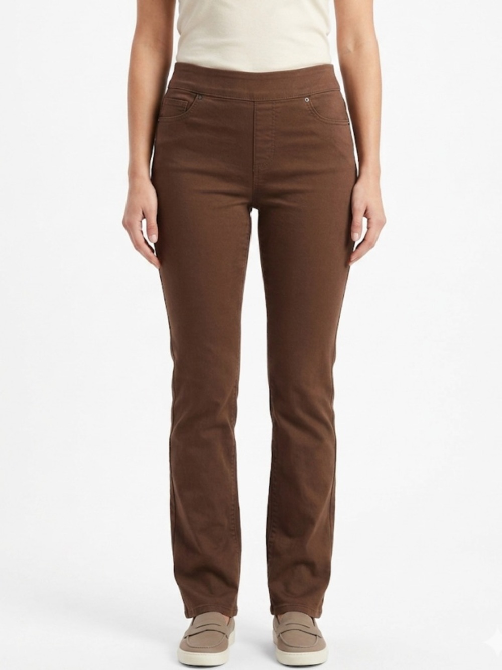 Up! Pants Brown Slim Fit Stretch Trousers | 69% Cotton | Pull-On Mid Rise Pants